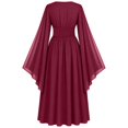 thumbnail image 4 of Huowey Witch Gothic Dresses Womens Halloween Flowy Fancy Cosplay Party Gown V-Neck Long Sleeve Eye-Catching Halloween Dress,Red,XXL, 4 of 4