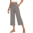 thumbnail image 6 of Nooxsoe Womens High Waisted Capri Pants Drawstring Elastic Waist Cotton Linen Loose Straight Leg Cropped Trousers with Pockets Summer Travel Gray XL, 6 of 9
