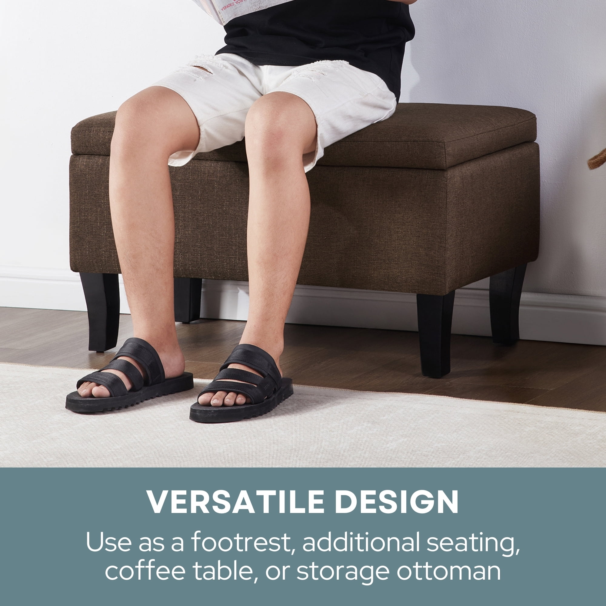 Convenience Concepts Designs4Comfort Winslow Storage Ottoman Bench, Medium Brown Fabric