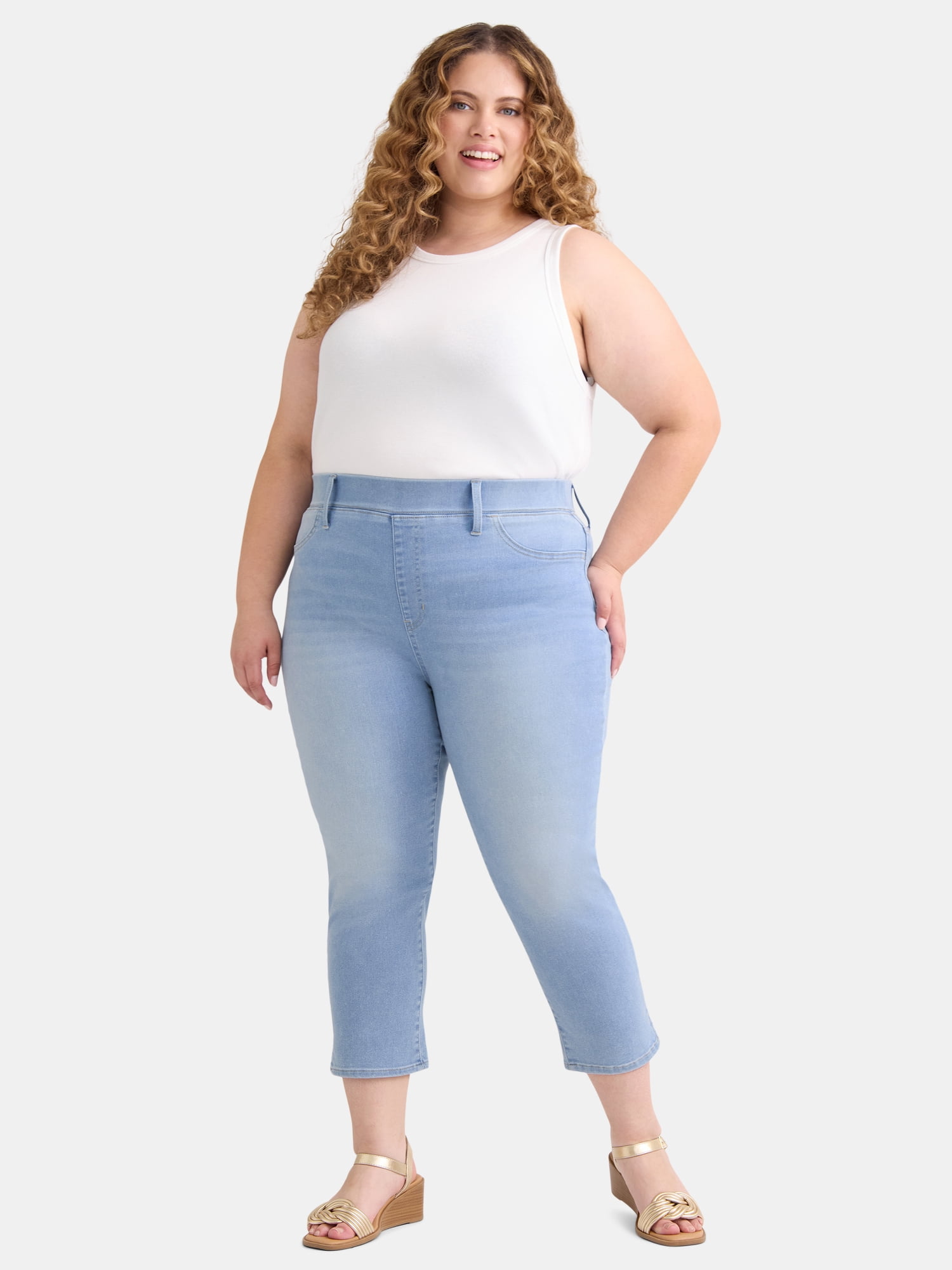 Terra & Sky Women's Plus Size High Rise Capri Jeggings, 2-Pack, Sizes 0X-5X