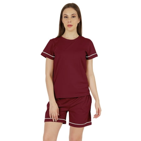 

Inkmeso 2 Pcs Solid Sleepwear Sets For WoMen s Short Sleeve Top And Short Loungewear Set