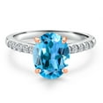 thumbnail image 3 of Gem Stone King 10K Two Tone Gold Swiss Blue Topaz and Lab Grown Diamond Engagement Ring for Women | 2.45 Cttw | Oval 9X7MM | Gemstone November Birthstone | Size 6, 3 of 6