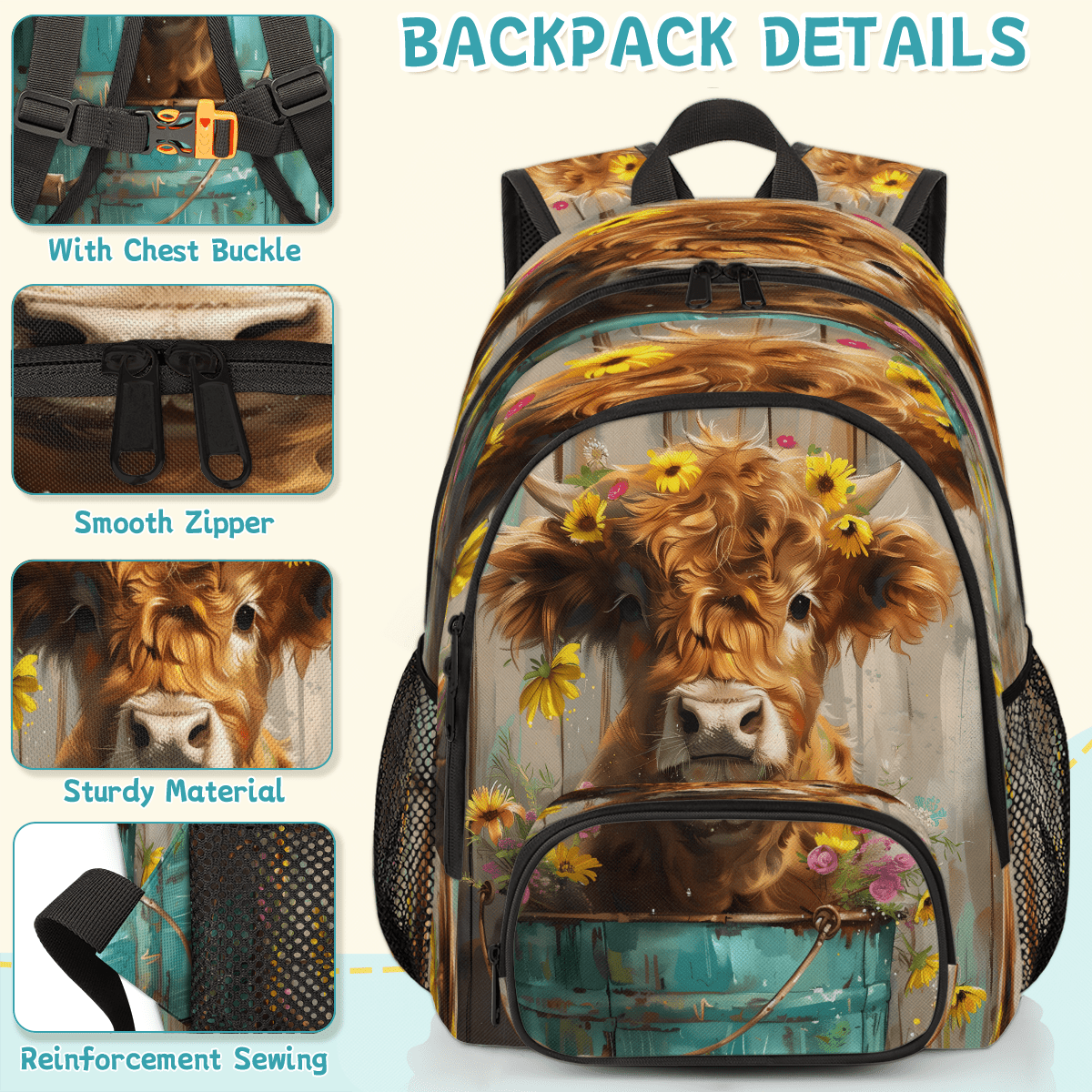 Herdesigns Highland Cow Wood Print Laptop Backpack for Women Men, 18.3 Inch Large Computer Backpacks Fashion Teacher Nurse Bag Casual Daypack for Work Travel