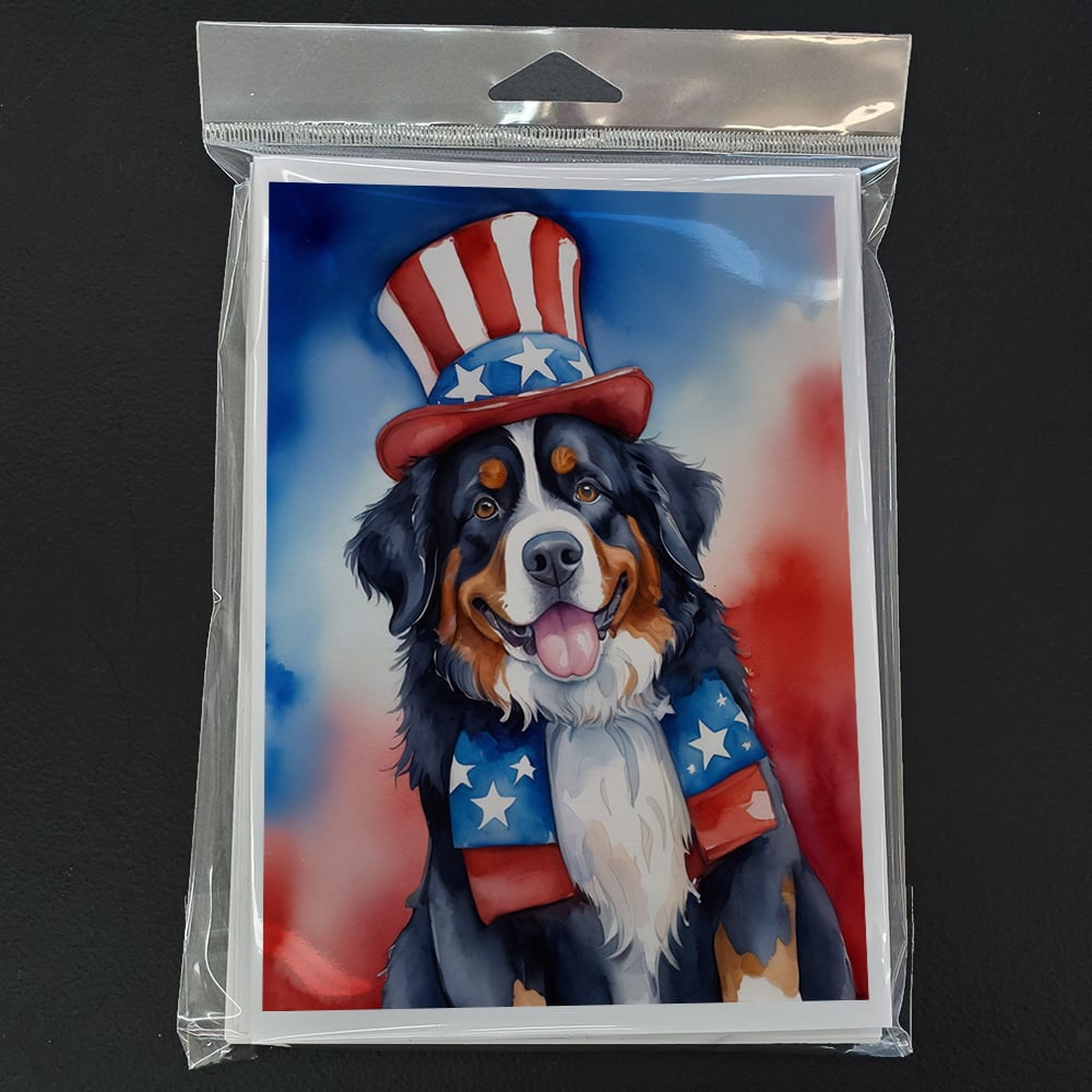 Bernese Mountain Dog Patriotic American Greeting Cards Pack of 8 7 in x 5 in