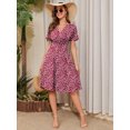 thumbnail image 4 of Chiclily Womens Summer Floral Boho Dress Casual Short Sleeve V-Neck Swing Midi Dress, Ripples Red S, 4 of 6