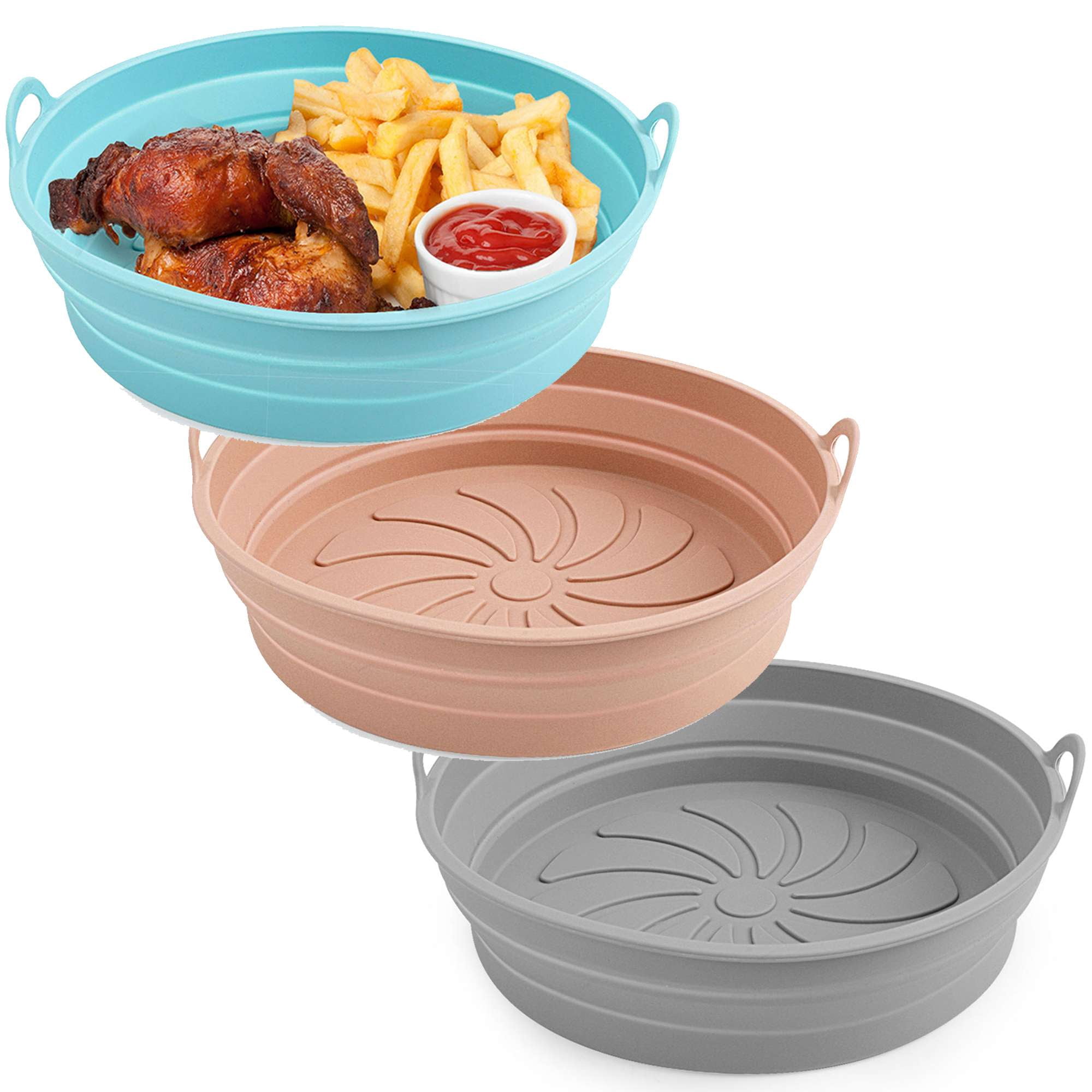 Gustave Air Fryer Silicone Liners Pot 3Pcs Foldable Reusable Airfryer Round Basket Baking Trays Easy to Clean Non-Stick Heat Resistant Air Fryer Oven Accessories for 5-8QT