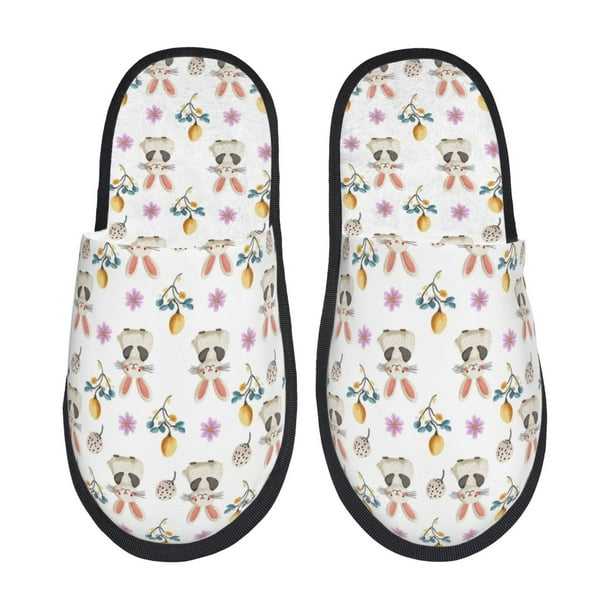 Balery easter Pantuflas de Casa de Felpa Silenciosas con Diseño Estampado, Zapatillas Cómodas Antideslizantes de Algodón para Interior-Large