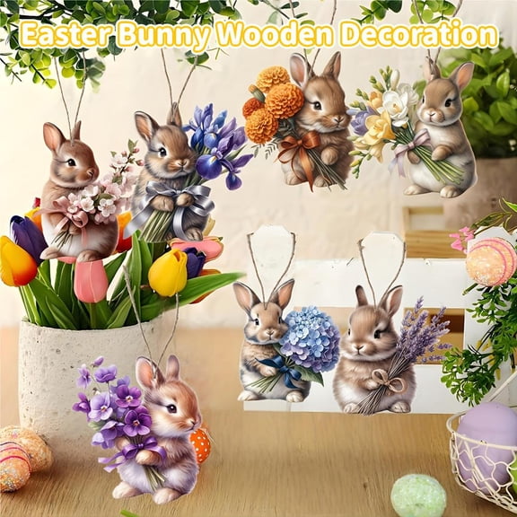 HAVELOR Wooden Easter Bunny Ornaments, 3.14 in, Set of 12, Vibrant Floral Designs for Festive Decor, Perfect for Hanging on Easter Trees and Wreaths(A,12pcs)
