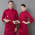 thumbnail image 3 of Botones de la chef de la chef de la manga larga del invierno del invierno con los bolsillos delanteros camisas para los trajes profesionales de los hombres para el restaurante rojo m seitruly LF000332-19, 3 of 7