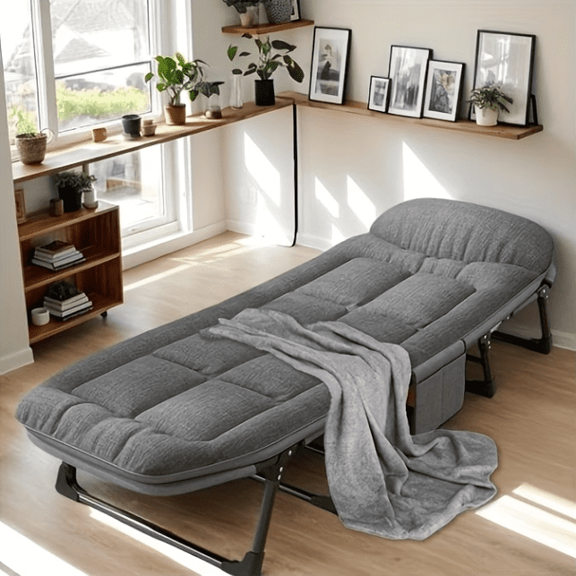Portable Folding Patio Chaise Lounge Chair with Ergonomic Adjustable Backrest and Mattress