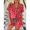 thumbnail image 3 of WIBACKER Womens Christmas Lounge Sets Candy Cane Print Pocketed Knotted PJ Set Short Sleeve Xmas Top and Shorts, 3 of 11