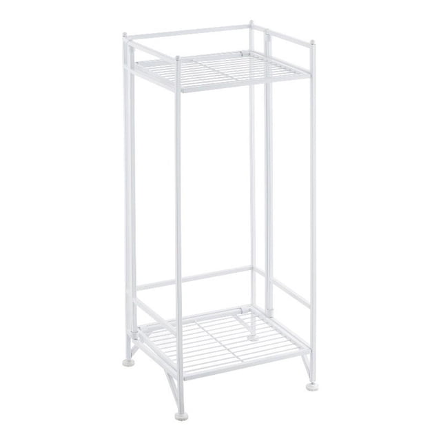 Pemberly Row Contemporary Two-Tier Tall Folding White Metal Stand