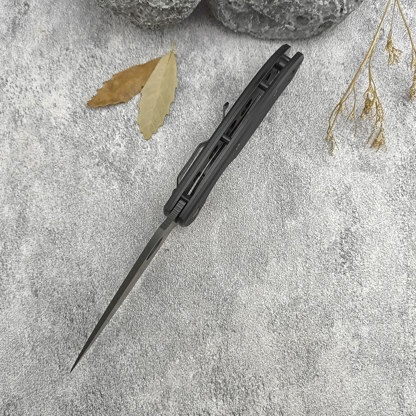 7.68’ Folding Pocket Knife with 8Cr13Mov Blade and Durable Black G-10 Handle
