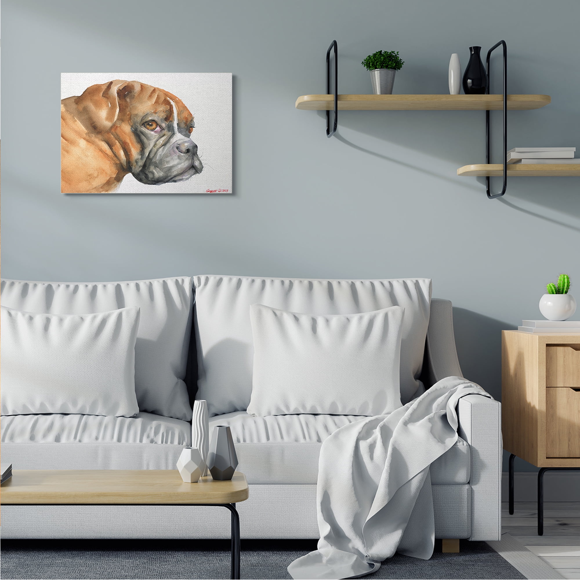 Stupell Industries Boxer Dog Looking Back Adorable Pet Portrait Animals & Insects Painting Gallery Wrapped Canvas Art Print Wall Art, 24 x 30