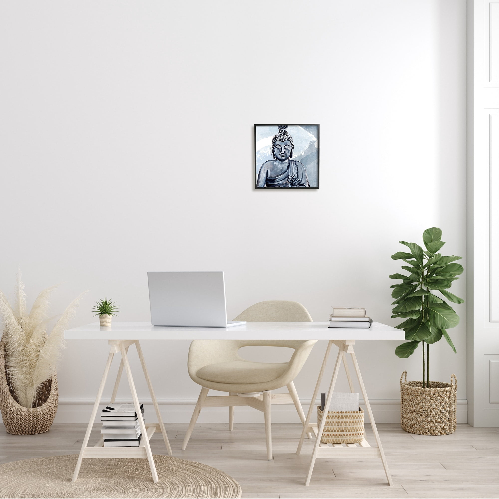 Stupell Industries Tranquil Smile Buddha Portrait Soft Blue Abstract Pattern, 24 x 24,Design by Annie Warren