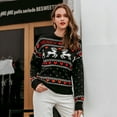 thumbnail image 2 of Wang6 Christmas Sweaters for Women Trendy Long Sleeve White Knits Fall Winter Crew Neck Merry Xmas Reindeer Knit Pullovers Tops Black L, 2 of 8