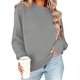 thumbnail image 3 of Jsaierl Womens Sweatshirts Cute Solid Color Round Neck Sweatshirt Oversized Loose Fit Pullover Cotton Jogging Long Sleeve Shirts with Thumbhole, 3 of 7