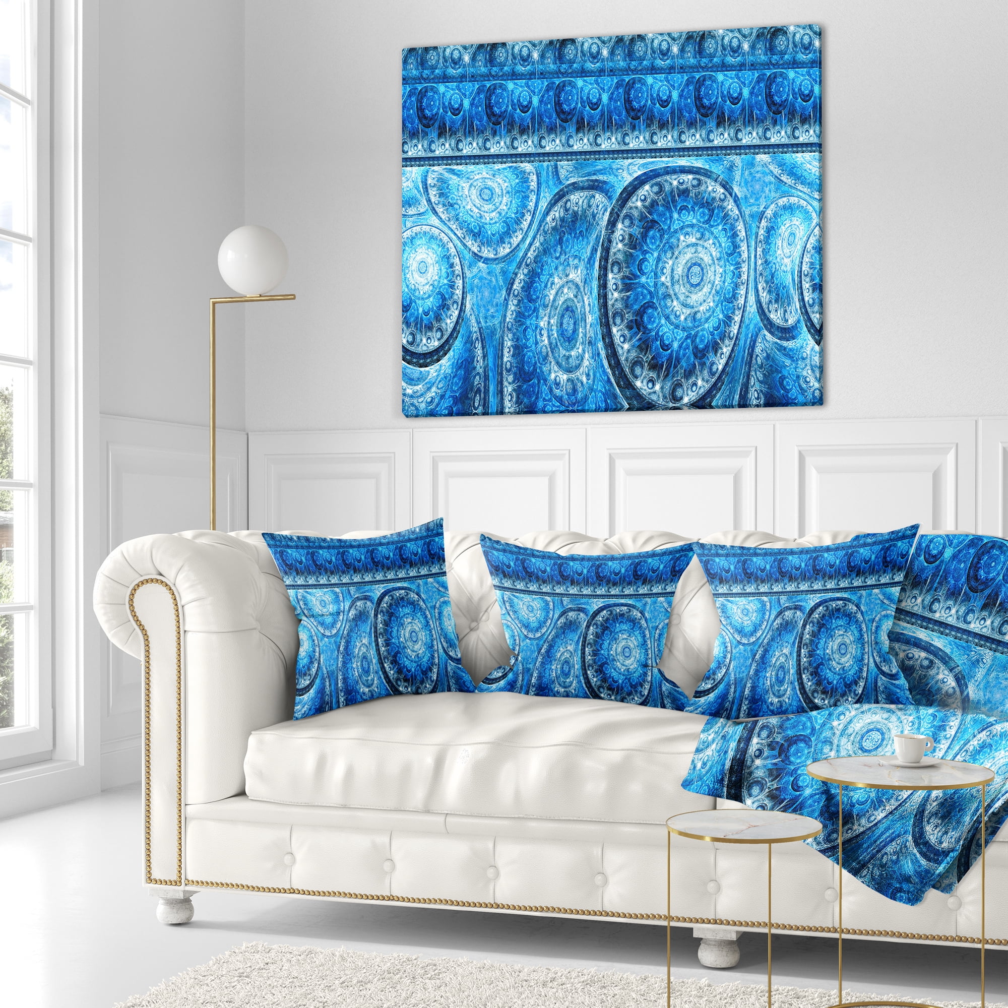 Designart Blue Living Cells Fractal Design - Abstract Throw Pillow - 16x16
