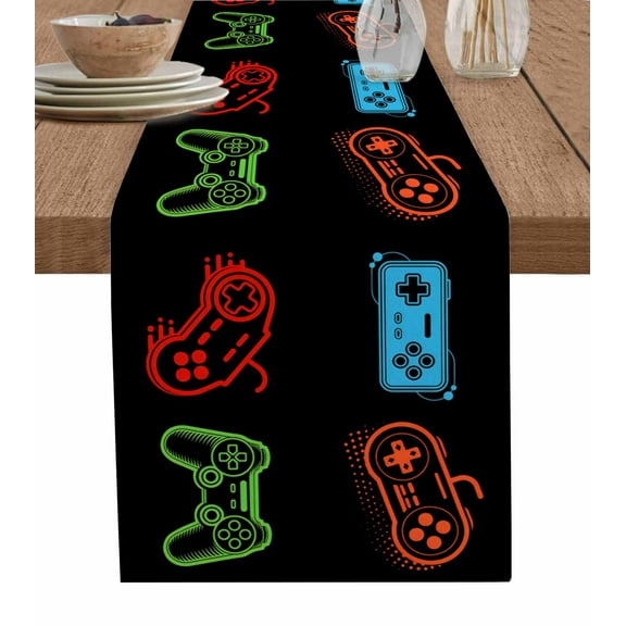 Game Table Runner 72 Inches, Red Green Blue Handheld Gaming Controller Black Bed Runner Dresser Scarves Tabletop for Indoor Outdoor Parties/Ceremony/Banquet, 16" x 72"