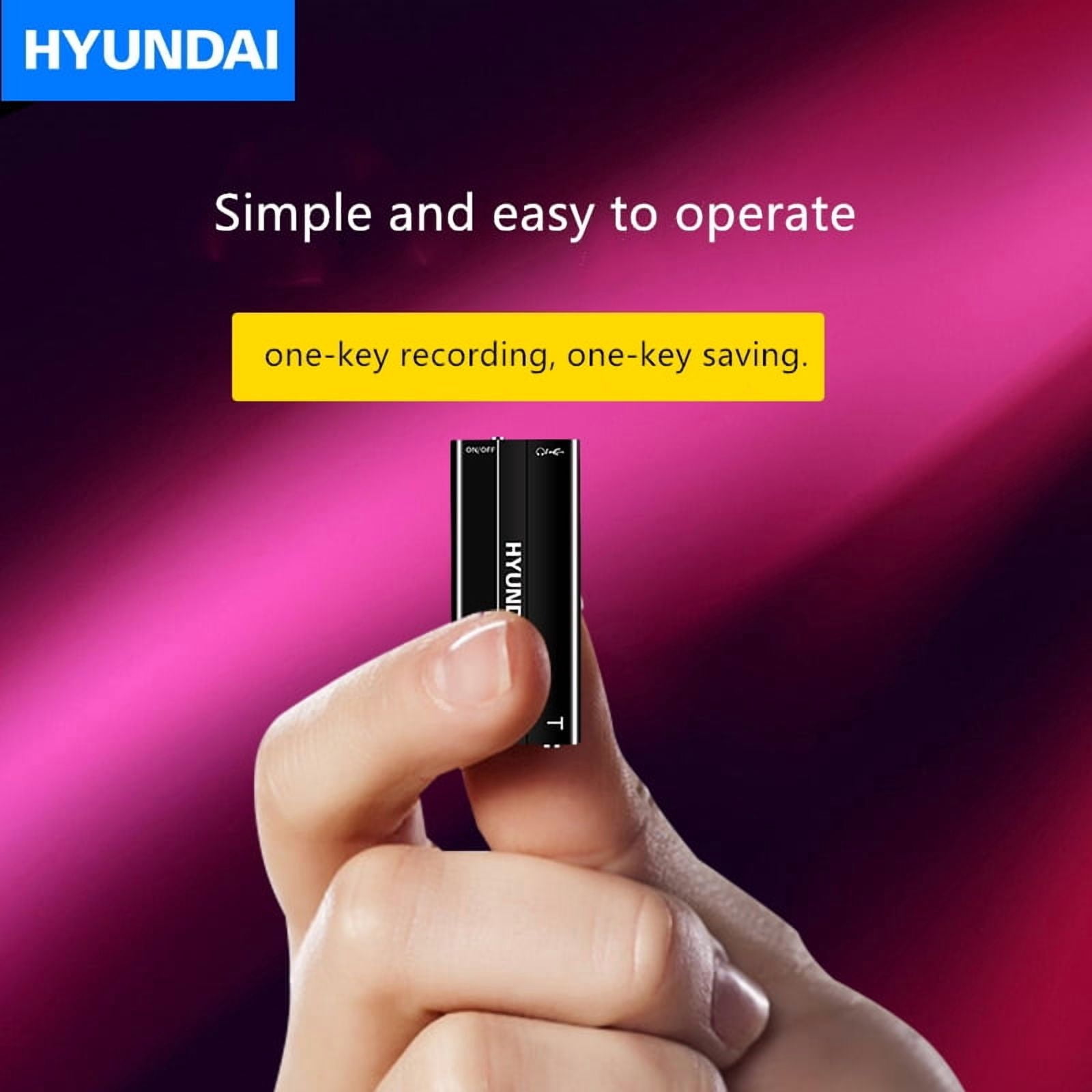 Hyundai E100 Mini Professional Dictaphone Ultra-Thin HD Child Safety Encryption Digital Voice Recorder Music Player Meeting Class Lecture Business Audio Record-8GB