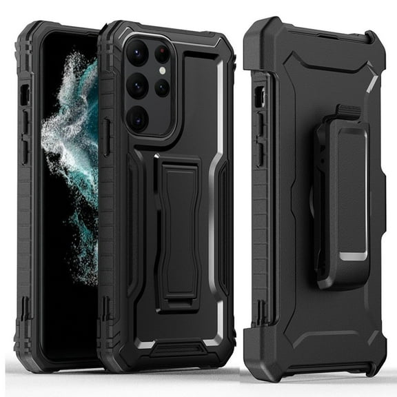 For Samsung Galaxy S23 Combo Shell 3in1 & Holster with Kickstand Swivel Belt Clip Armor TPU Rugged Drop Protection Cover ,Xpm Phone Case [ Black ]