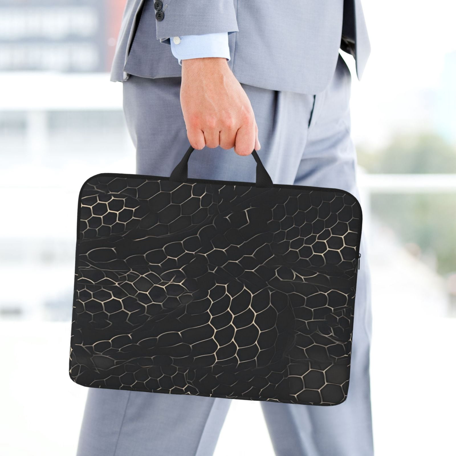 Laptop Sleeve Bag For Women Men 14inch Waterproof Durable Protective Computer Carrying Cover Handle Laptop Case Bag Snake Skin Print Style Darkgray_3
