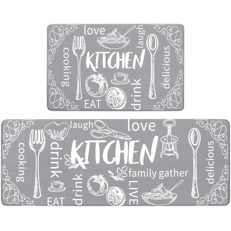 Findosom Anti Fatigue Kitchen Rug Mats Set of 2 Kitchen Runner Rug  Waterproof Non-Slip 0.5 Thickness Comfort Standing Mat 17x59+17x28 Gray