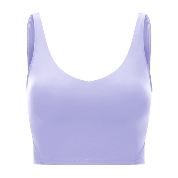 Ropa interior deportiva para mujer Chaleco de entrenamiento con almohadilla cruzada en la espalda Top desnudo de soporte medio para mujer - Púrpura claro