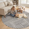 thumbnail image 4 of Washable Round Rugs 8ft Black Boho Circle Rug Non-Slip Soft Non-Shedding Low-Profile Abstract Geometric Curves Lines Modern Large Area Rug Carpet for Living Room Bedroom Dining Room Home Decor, 4 of 8