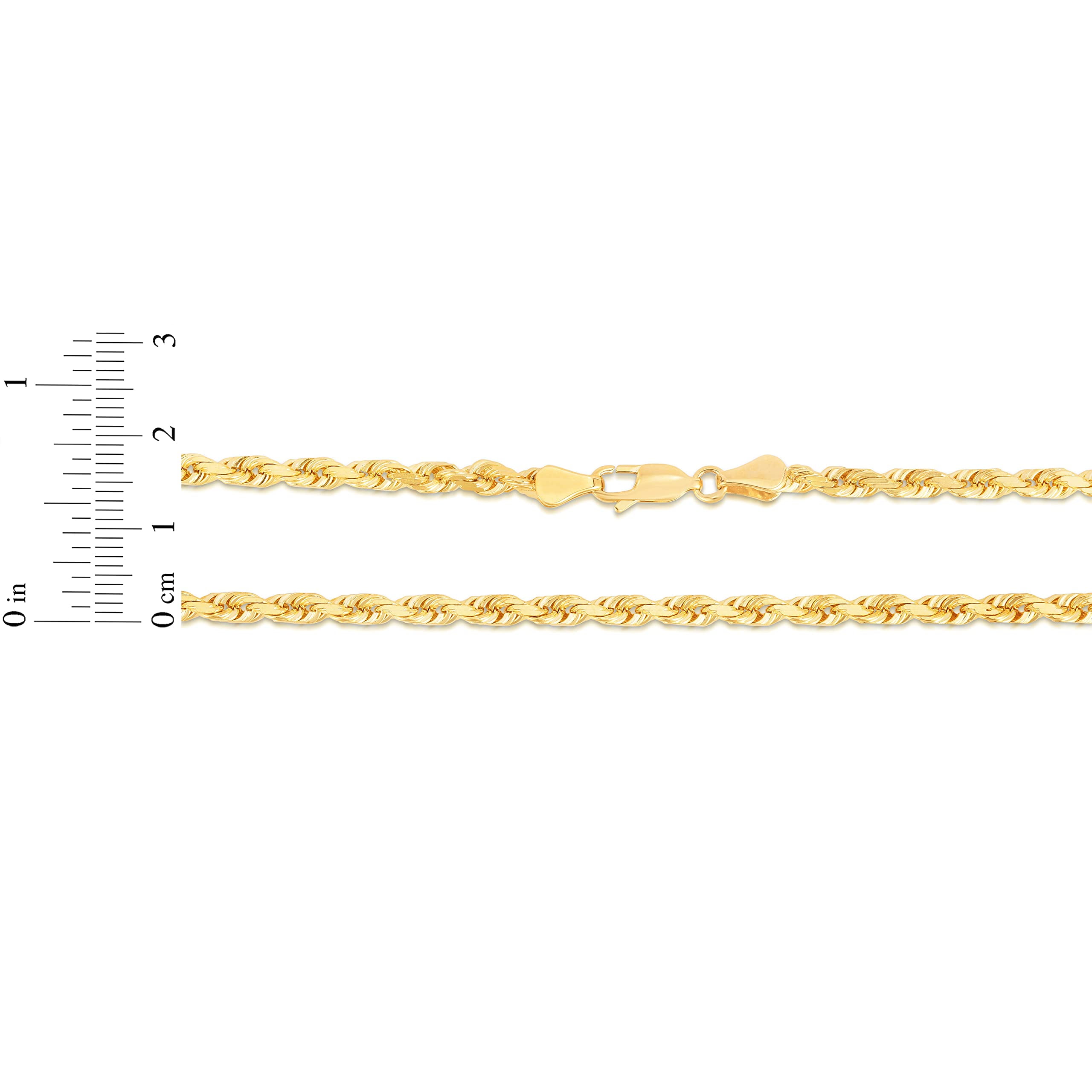 Floreo 10k Yellow Gold 4mm Solid Rope Chain Diamond Cut Bracelet or Anklet
