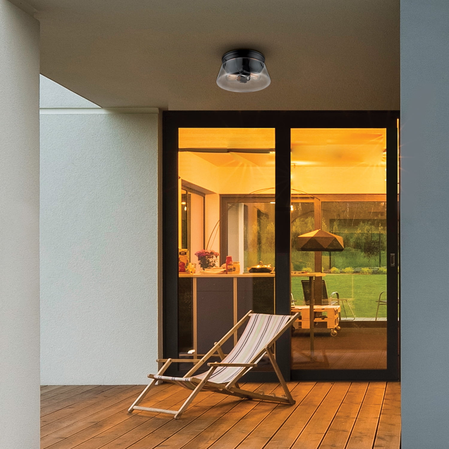 Globe Electric Aleyna 2-Light Matte Black Outdoor Flush Mount Ceiling Light with Clear Glass Shade, 44777