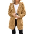 thumbnail image 3 of Plush Jacket Womens Light Jacket, Basic Solid Color Long Sleeve Coat with Side Pockets, Essential Layering Piece for Unpredictable Weather and Travel PackingCamelL, 3 of 4