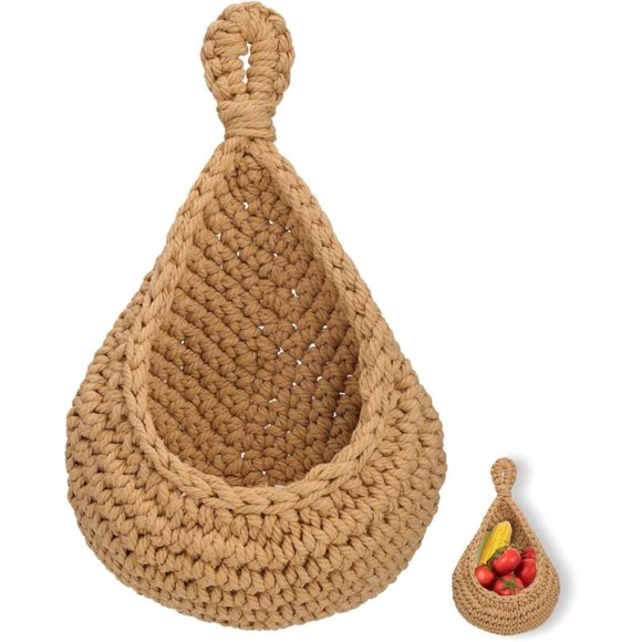 Panier suspendu en jute, panier de rangement bohème, paniers de fruits et légumes, panier décoratif suspendu pour salon, salle de bain, cuisine et chambre (XL)