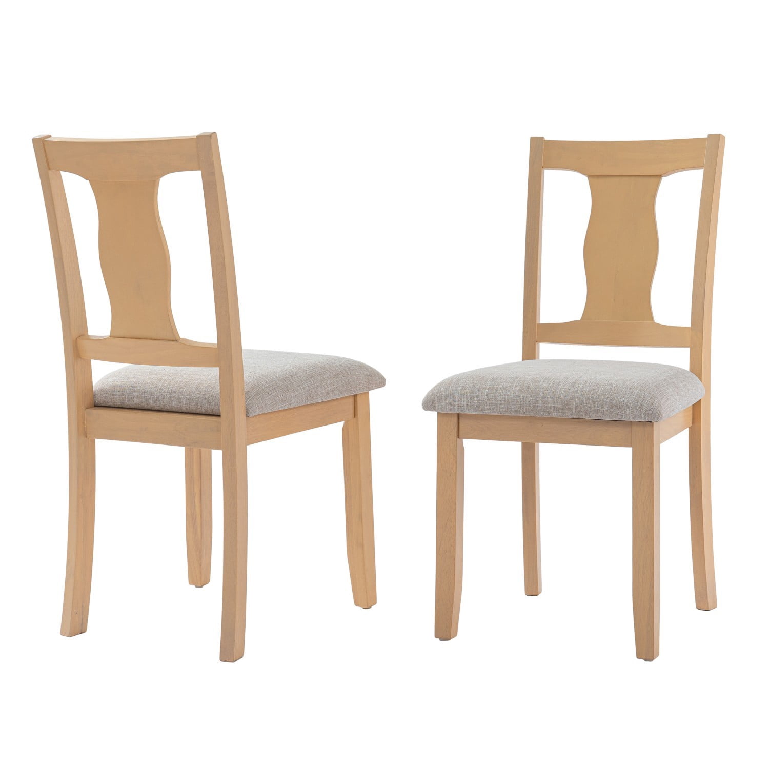 Dining Chairs Set of 2, Mid Century Modern Wood Chairs with Padded Upholstered Seats, High Backrest, Accent Kitchen Chairs, Natural Beige