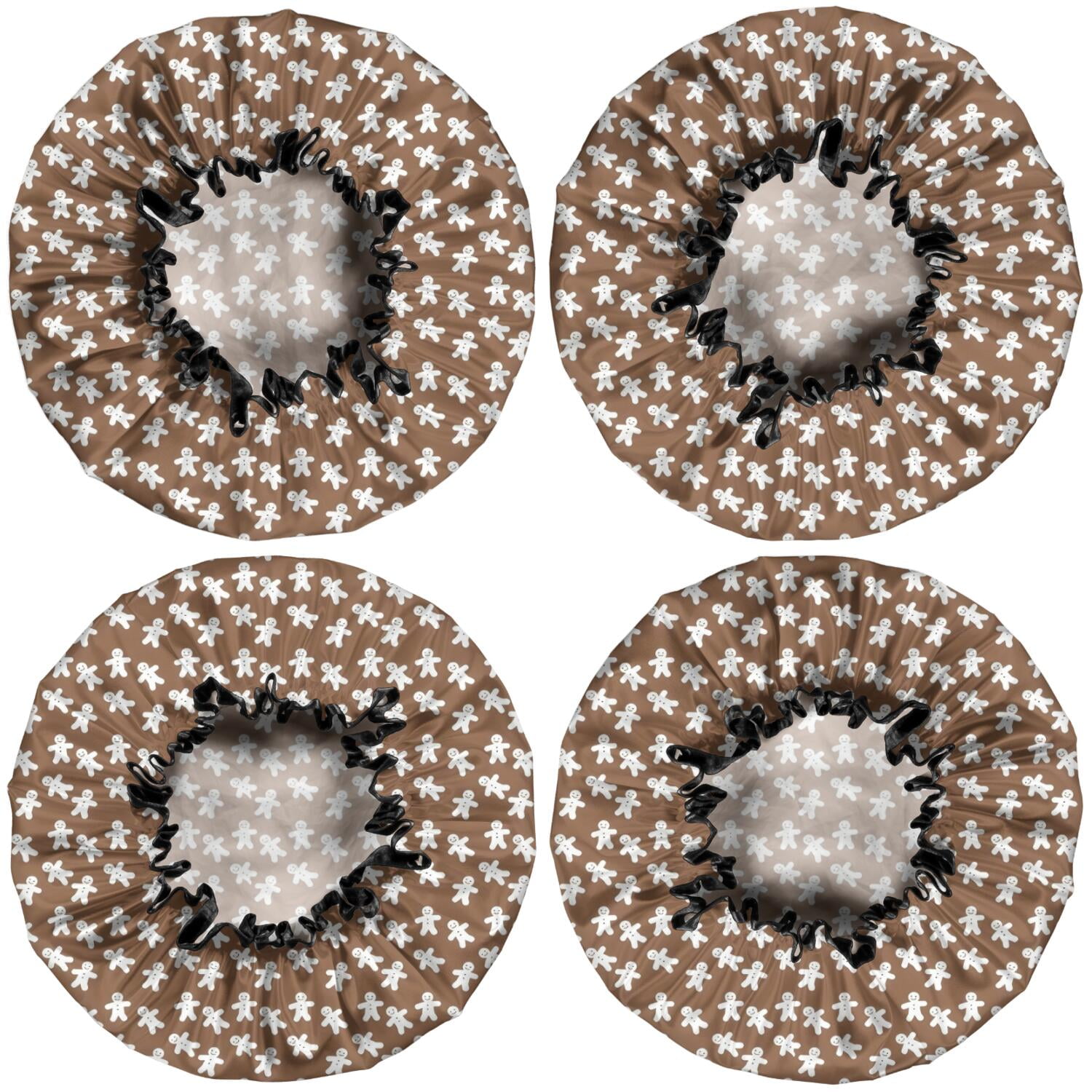 Shower Caps,Brown Christmas Gingerbread Pattern Waterproof Shower Cap for Women 4 Pieces,Double Reusable Hair Cover for Shower PEVA Elastic Stretch Hem