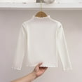 thumbnail image 4 of Lmnyox Kids Girls Basic Shirt Solid Ruffle Trim Long Sleeve Mock Neck T Shirt Fall Winter Casual Undershirts, 4 of 5