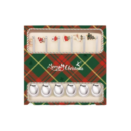 

Stylish 6-Piece Set of 304 Stainless Steel Christmas Tableware with Coffee and Dessert Spoons in a Presentable Gift Box for Festive Giving