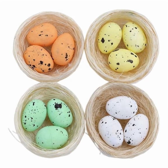 Optima 4xArtificial Birds Nest with Foam Eggs Home Decor Crafts Decorative Birds Nest 4 Pieces Style B 4 Pcs