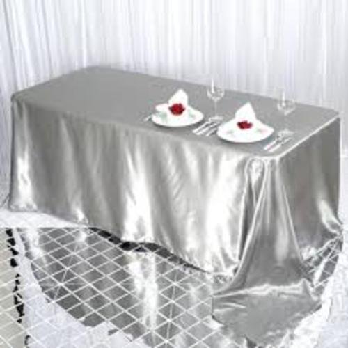 90x132" Silver Satin Rectangular Tablecloth