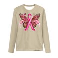 thumbnail image 3 of CLOISE Pink Breast Cancer Tops Women Long Sleeve Round Neck Tops Butterfly Ribbon Oversized Breast Cancer Support T Shirts Trendy Comfortable Tee Shirts Cancer Awareness Fall Outfits Beige 2XL, 3 of 4