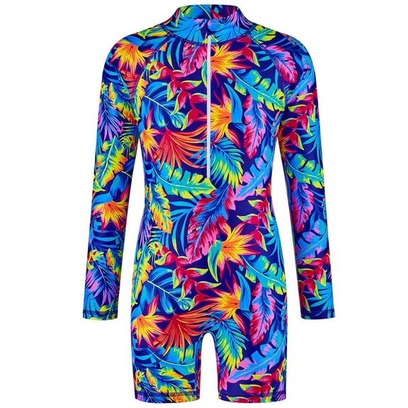 RTKFRFL Toddler Girl Swimsuit One Piece Colorful Leaf Print Training Suit For Swim Practice Kids Swimwear Beachwear Bathing Suit
