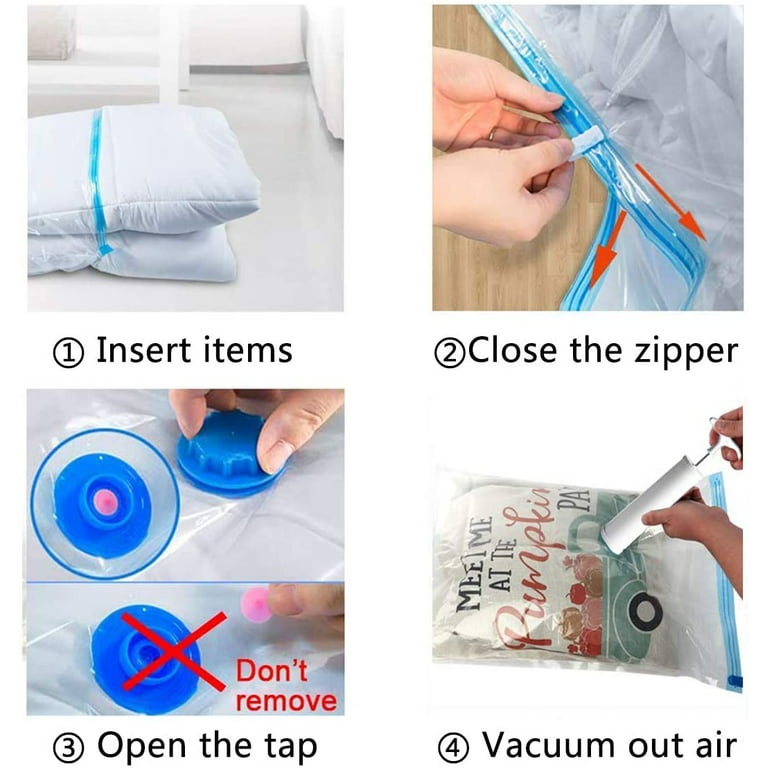 4 Pcs Vacuum Storage Bags Large/Medium Space Saver Bags Clear Sealed Bag  Set for Home and Travel Clothes Bedding with Free Hand Pump(23.6x 31.5,  31.5x 39.4) 