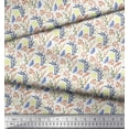 thumbnail image 2 of Soimoi Orange Modal Satin Fabric Leaves & Floral Hand Drawn Print Sewing Fabric Yard 42 Inch Wide, 2 of 2
