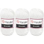 Yarn art Begonia 100% Mercerized Cotton, Lot of 3 Skein, Each 1.76 Oz (50g) / 185 Yrds (169m), Fine Sport: 2 (003 White)