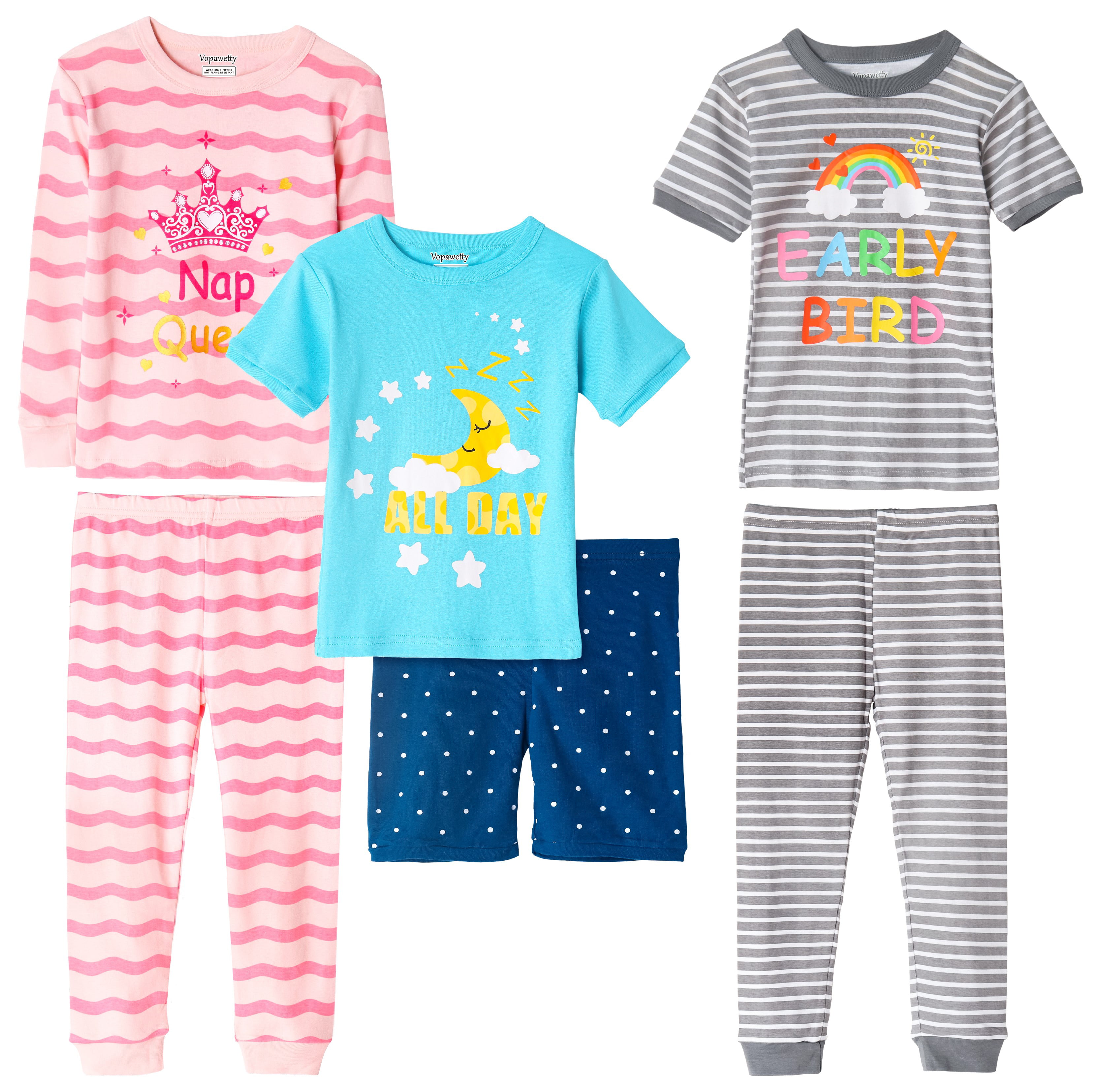 Girls 6-Piece Snug-Fit Cotton Pajama Set Sleepwear