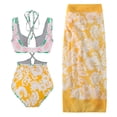 thumbnail image 2 of IBTOM CASTLE Women's 3 Pieces Swimsuit Floral Printed Bikini Set Bathing Suit with Cover up Beach Skirt Sarong Beachwear S Yellow Straps, 2 of 8