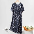 thumbnail image 2 of DeHolifer Women's Nightdress Cotton Summer Floral Printed Crewneck Soft Short Sleeve Long Sleepshirts Homewear Nightgown Navy Free Size, 2 of 3