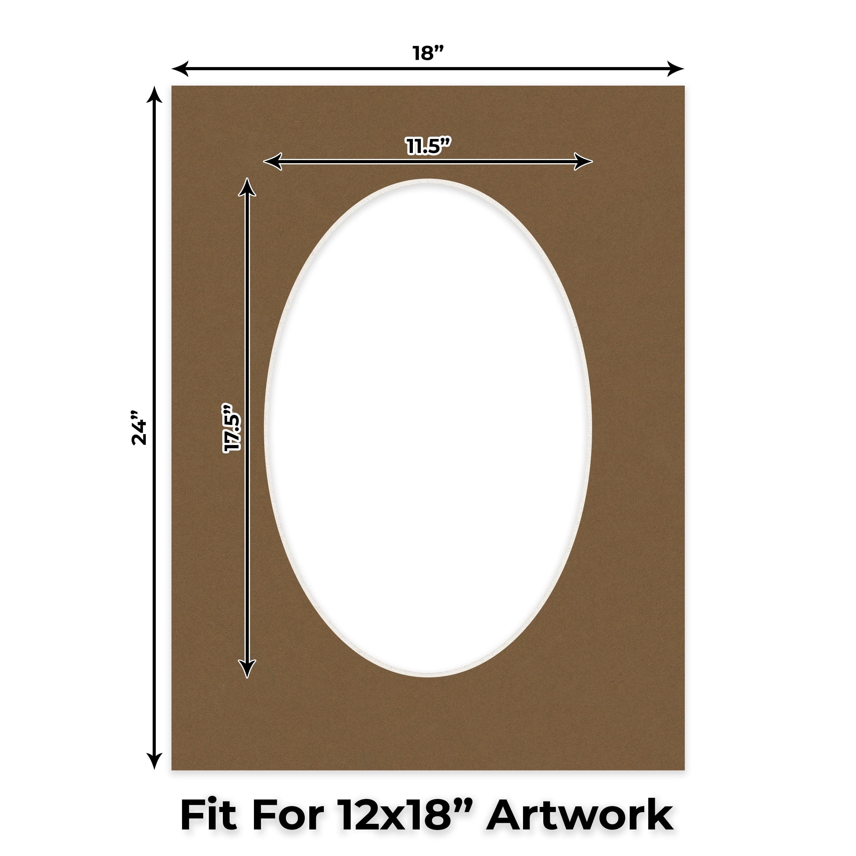 Aged Oak Brown Picture Frame Mat for 18x24 Frames - Oval Opening for 12x18 Photos - 1 Mat