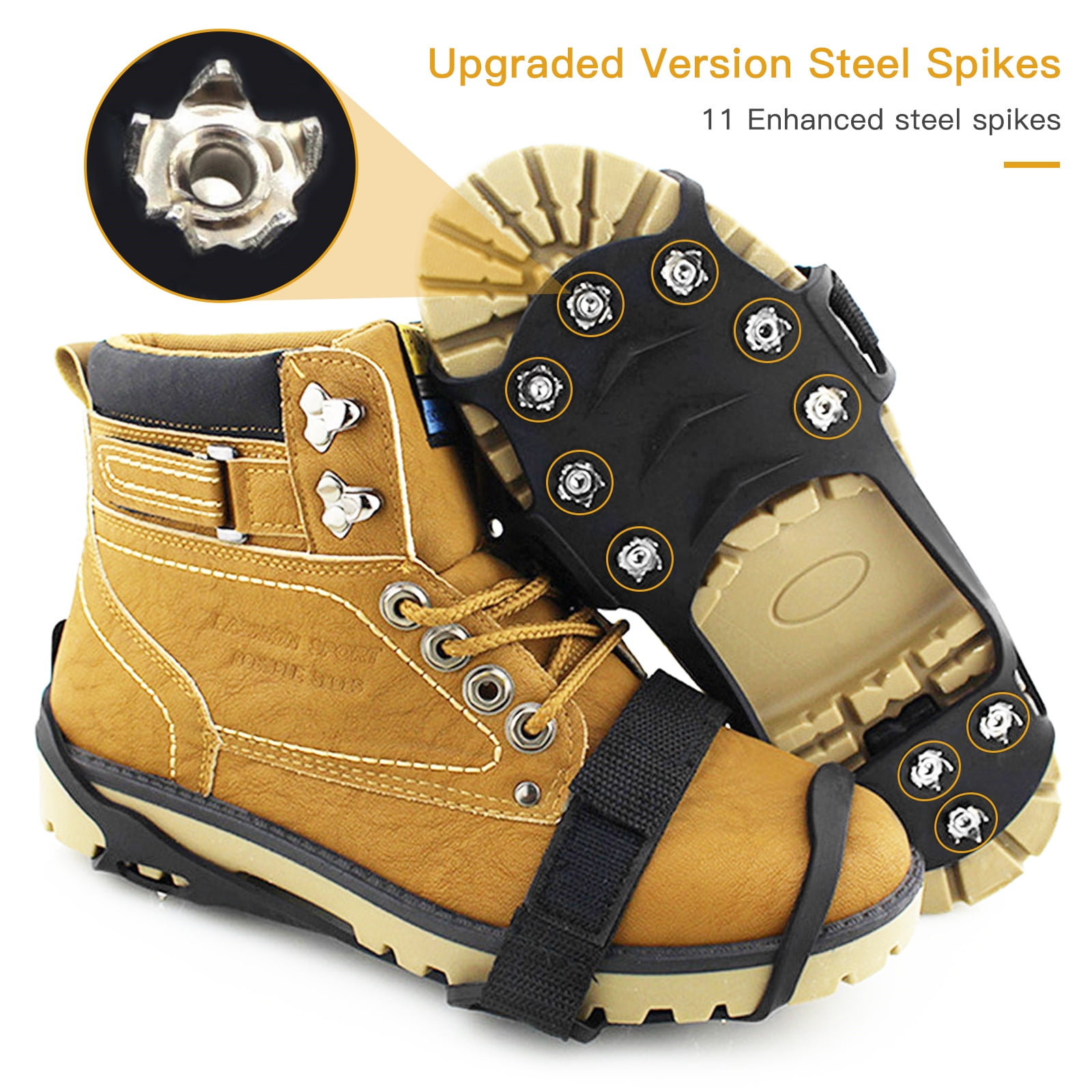 ZUXNZUX Ice Snow Grips Traction Crampons Cleats 11 Spikes Stainless Steel Anti-Slip Microspikes Winter Durable Silicone Over Shoe for Hiking Fishing Walking Mountaineering Outdoor Travelling