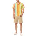 thumbnail image 2 of Unique Bargains Men's Summer Striped Shirt Short Sleeve Button Down Beach Shirts 2XL Orange Green Yellow, 2 of 6